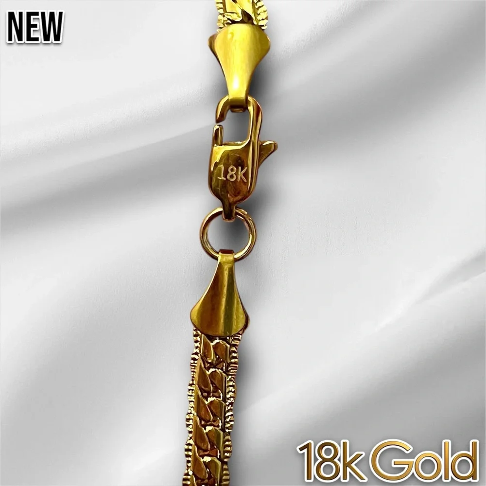 New 18K Gold Flat Chain Necklace 20inches Unisex - Picture 5 of 7